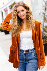 Holiday Stunner Velvet Lapel Blazer in Rust