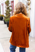 Load image into Gallery viewer, Holiday Stunner Velvet Lapel Blazer in Rust
