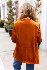 Holiday Stunner Velvet Lapel Blazer in Rust