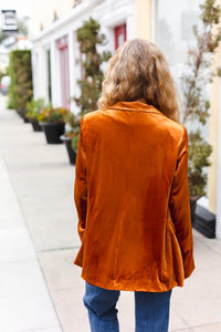 Holiday Stunner Velvet Lapel Blazer in Rust