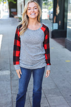 Load image into Gallery viewer, Adorable Red &amp; Grey Striped Plaid Longline Raglan Top
