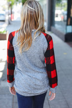 Load image into Gallery viewer, Adorable Red &amp; Grey Striped Plaid Longline Raglan Top
