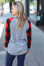 Load image into Gallery viewer, Adorable Red &amp; Grey Striped Plaid Longline Raglan Top
