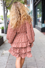 Load image into Gallery viewer, Feminine Flair Terracotta Leopard Print Ruffle Tiered Dress
