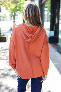 Cozy Days Mineral Wash Rib Knit Hoodie in Rust