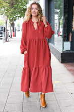 Load image into Gallery viewer, Lock Eyes Notched Neck Frill Hem Tiered Maxi Dress in Spice
