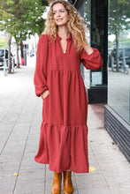 Load image into Gallery viewer, Lock Eyes Notched Neck Frill Hem Tiered Maxi Dress in Spice
