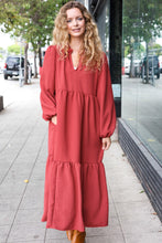 Load image into Gallery viewer, Lock Eyes Notched Neck Frill Hem Tiered Maxi Dress in Spice
