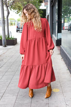 Load image into Gallery viewer, Lock Eyes Notched Neck Frill Hem Tiered Maxi Dress in Spice
