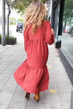 Load image into Gallery viewer, Lock Eyes Notched Neck Frill Hem Tiered Maxi Dress in Spice
