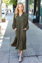 Load image into Gallery viewer, Hunter Green Floral Print Notched Neck Tiered Maxi Dress
