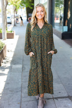 Load image into Gallery viewer, Hunter Green Floral Print Notched Neck Tiered Maxi Dress
