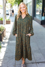 Load image into Gallery viewer, Hunter Green Floral Print Notched Neck Tiered Maxi Dress
