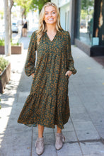 Load image into Gallery viewer, Hunter Green Floral Print Notched Neck Tiered Maxi Dress
