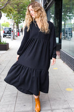 Load image into Gallery viewer, Lock Eyes Notched Neck Frill Hem Tiered Maxi Dress in Black
