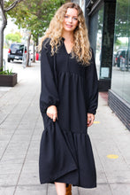 Load image into Gallery viewer, Lock Eyes Notched Neck Frill Hem Tiered Maxi Dress in Black
