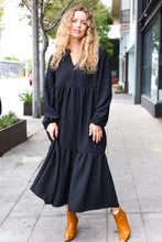 Load image into Gallery viewer, Lock Eyes Notched Neck Frill Hem Tiered Maxi Dress in Black
