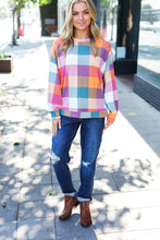 Load image into Gallery viewer, Charming Plaid Checker Print Hacci Sweater Top in Berry
