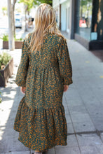 Load image into Gallery viewer, Hunter Green Floral Print Notched Neck Tiered Maxi Dress
