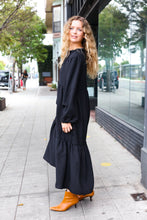 Load image into Gallery viewer, Lock Eyes Notched Neck Frill Hem Tiered Maxi Dress in Black
