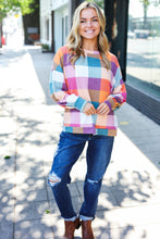 Load image into Gallery viewer, Charming Plaid Checker Print Hacci Sweater Top in Berry
