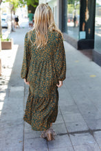 Load image into Gallery viewer, Hunter Green Floral Print Notched Neck Tiered Maxi Dress
