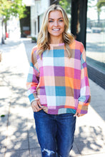 Load image into Gallery viewer, Charming Plaid Checker Print Hacci Sweater Top in Berry
