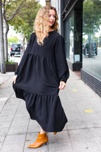 Load image into Gallery viewer, Lock Eyes Notched Neck Frill Hem Tiered Maxi Dress in Black
