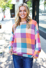 Load image into Gallery viewer, Charming Plaid Checker Print Hacci Sweater Top in Berry
