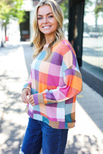 Load image into Gallery viewer, Charming Plaid Checker Print Hacci Sweater Top in Berry
