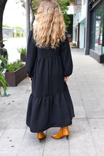 Load image into Gallery viewer, Lock Eyes Notched Neck Frill Hem Tiered Maxi Dress in Black
