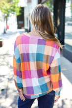 Load image into Gallery viewer, Charming Plaid Checker Print Hacci Sweater Top in Berry
