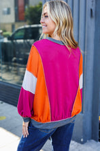 Load image into Gallery viewer, Brighten My Day Magenta Color Block Outseam Terry Top
