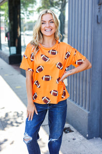 Game Day Football Print Knit Top in Orange