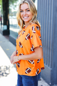 Game Day Football Print Knit Top in Orange