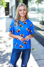 Load image into Gallery viewer, Game Day Football Print Knit Top in Blue
