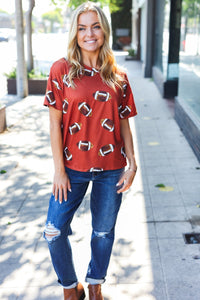 Game Day Football Print Knit Top in Auburn