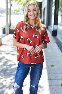 Game Day Football Print Knit Top in Auburn