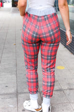 Load image into Gallery viewer, Holiday Vibes Red &amp; Gray Plaid Drawstring Jogger Sweatpants
