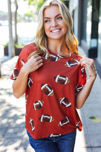 Game Day Football Print Knit Top in Auburn