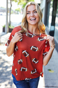 Game Day Football Print Knit Top in Auburn