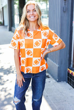 Load image into Gallery viewer, Turn Up The Volume Football Checker Top in Orange
