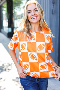 Turn Up The Volume Football Checker Top in Orange