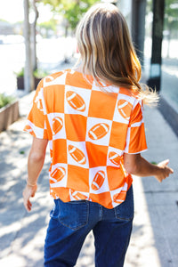 Turn Up The Volume Football Checker Top in Orange