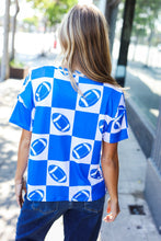 Load image into Gallery viewer, Turn Up The Volume Football Checker Print Top in Blue
