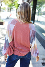 Load image into Gallery viewer, Weekend Ready Rust Argyle Pattern Dolman V Neck Top
