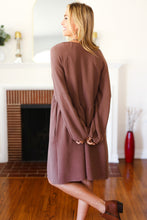 Load image into Gallery viewer, Beautiful You Woven Waffle V Neck Babydoll Dress in Mocha
