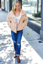 Load image into Gallery viewer, Casual Chic Latte Corduroy Ribbed High Neck Puffer Jacket
