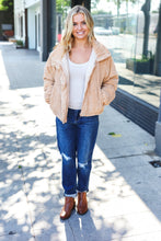 Load image into Gallery viewer, Casual Chic Latte Corduroy Ribbed High Neck Puffer Jacket
