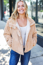 Load image into Gallery viewer, Casual Chic Latte Corduroy Ribbed High Neck Puffer Jacket
